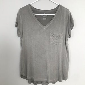 Grey/green v-neck American Eagle top